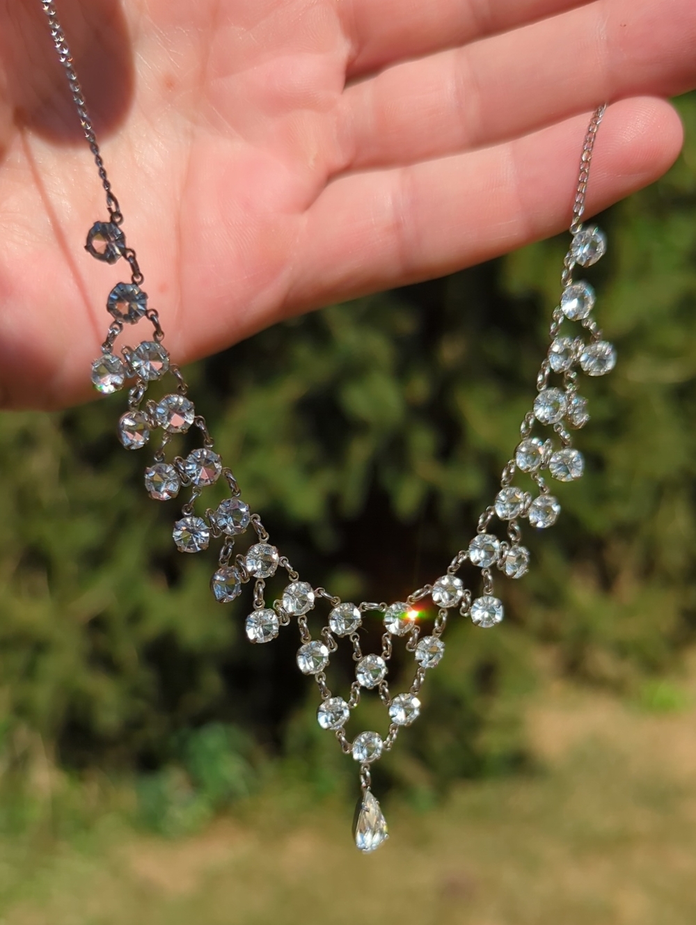 Vintage Crystal Open Back Silver Tone Necklace - 16"